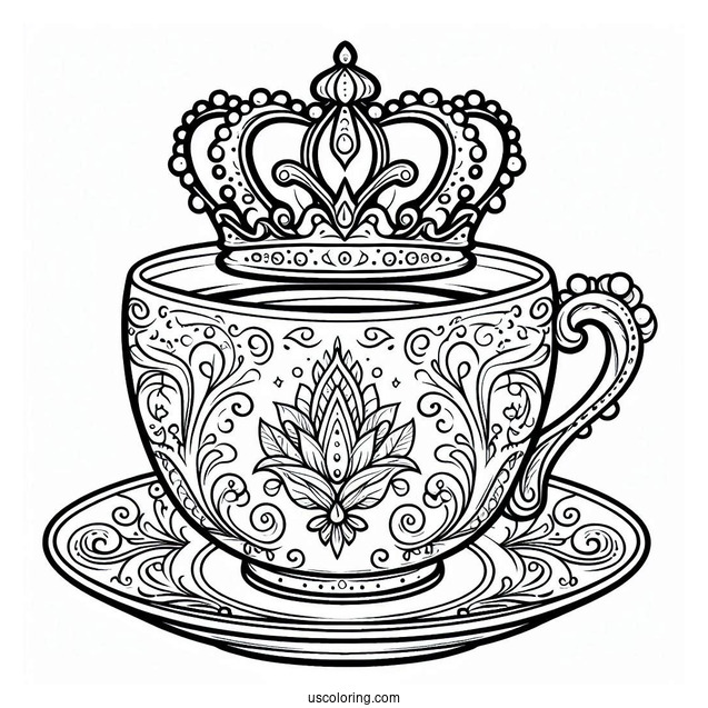 Palace Pets Coloring Page Of Detailed Teacup With Crown