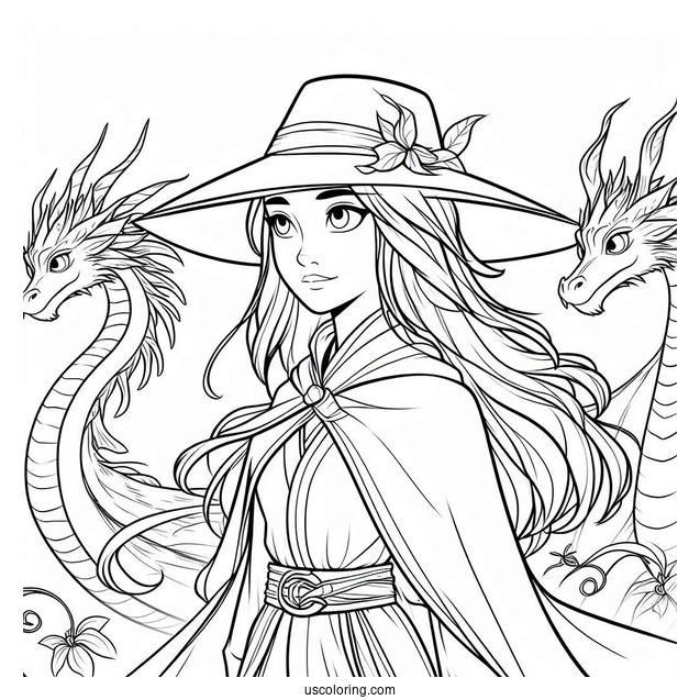 Easy Raya And The Last Dragon Coloring Page Outline With Her Hat And Cape For Kids