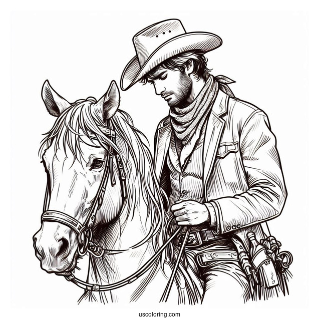 Realistic Cowboy Coloring Page On A Horse