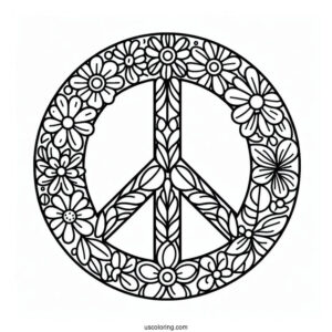Peace Coloring Page Symbol Made Up Of Different Flowers