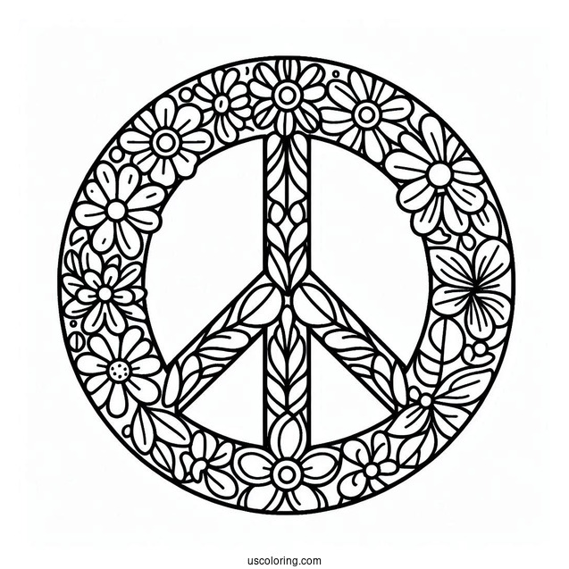 Peace Coloring Page Symbol Made Up Of Different Flowers