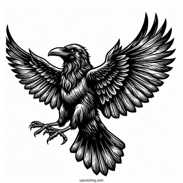 Scary Raven Coloring Page Spreading Its Wings