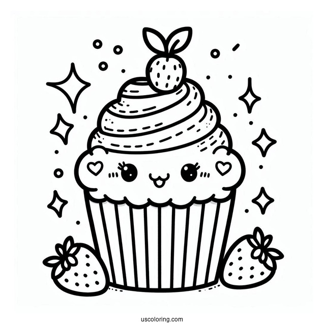 Simple Kawaii Cupcake To Color In