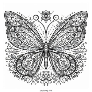 Complex Butterfly Coloring Page And Flower Mandala