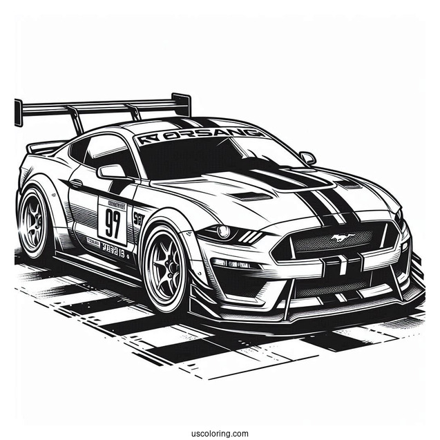 Ford Mustang Race Car With Big Spoiler To Color