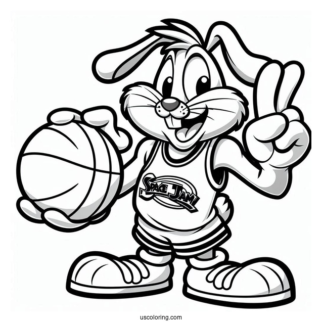 Easy Sylvester Holding Basketball In Tune Squad Jersey Coloring Sheet