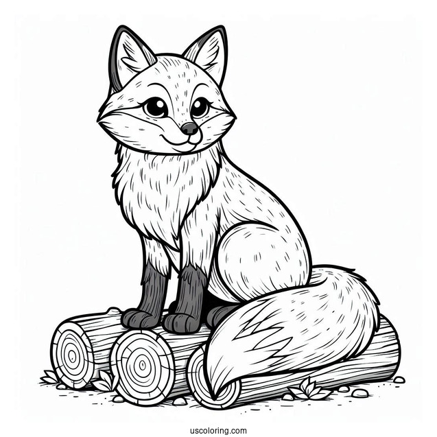 Adult Fox Coloring Page Sitting On Wood