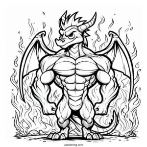 Muscular Sypro Coloring Page Standing In Front Of Flames