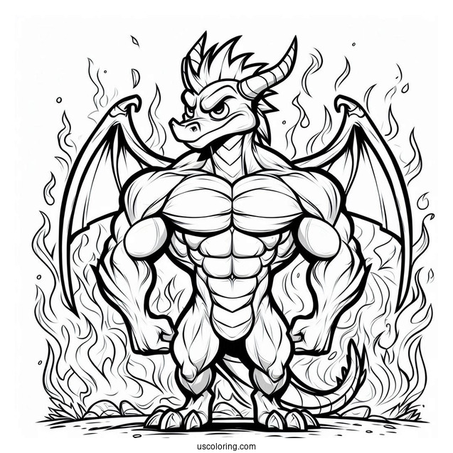 Muscular Sypro Coloring Page Standing In Front Of Flames