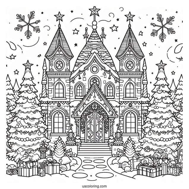 Magical Christmas Palace In The North Pole Coloring Page For Kids