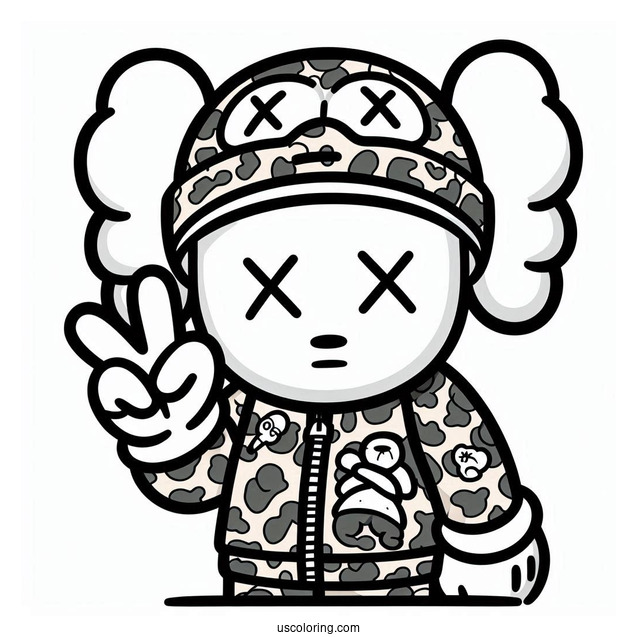 KAWS Coloring Page Companion In Bape Shirt12