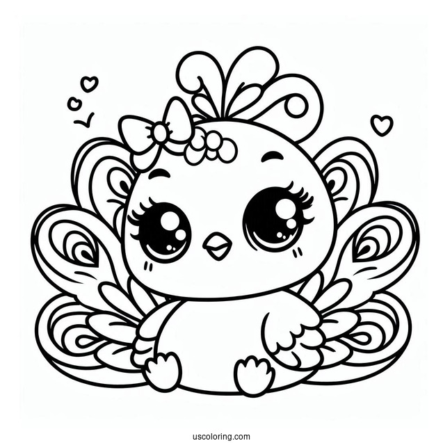 Kawaii Peacock Coloring Sheet