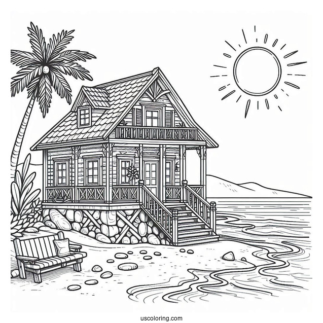 Beach Coloring Page House By The Shore
