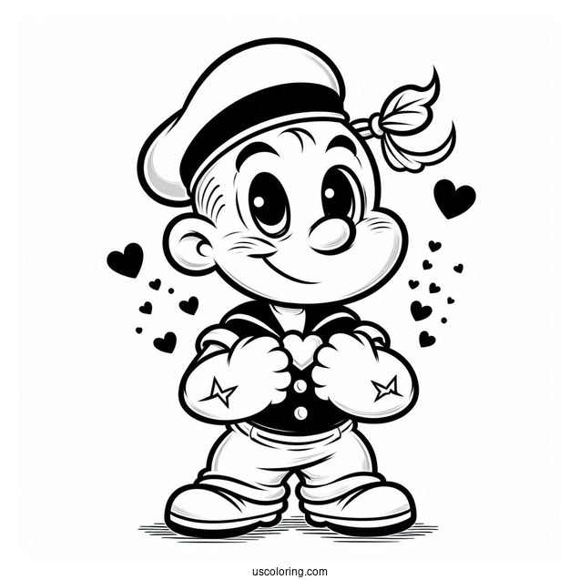 Popeye Coloring Page Of Olive Oyl With Heart Beating