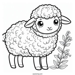 Fluffy Sheep Coloring Page For Kids