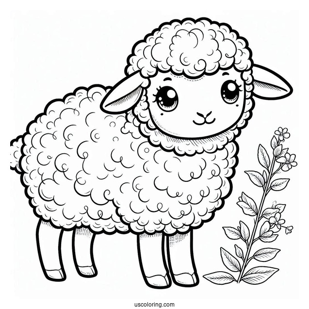 Fluffy Sheep Coloring Page For Kids