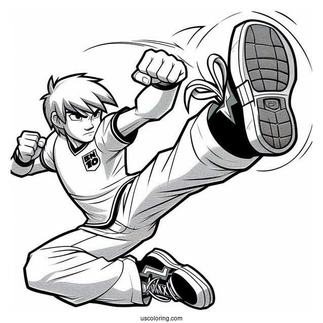 Ben 10 Coloring Page Of Grey Matter Doing High Kick