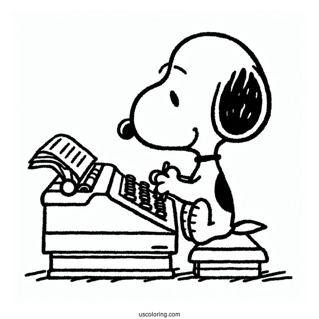 Snoopy Writing On Type Writer To Color
