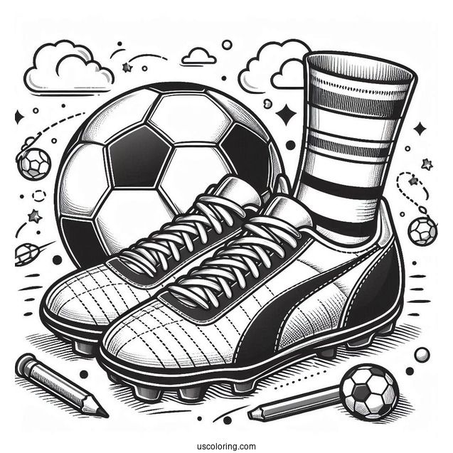 Soccer Boot And Ball To Color