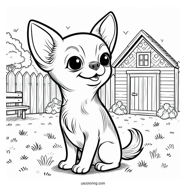 Smiling Short Hair Chihuahua Coloring Page In Backyard