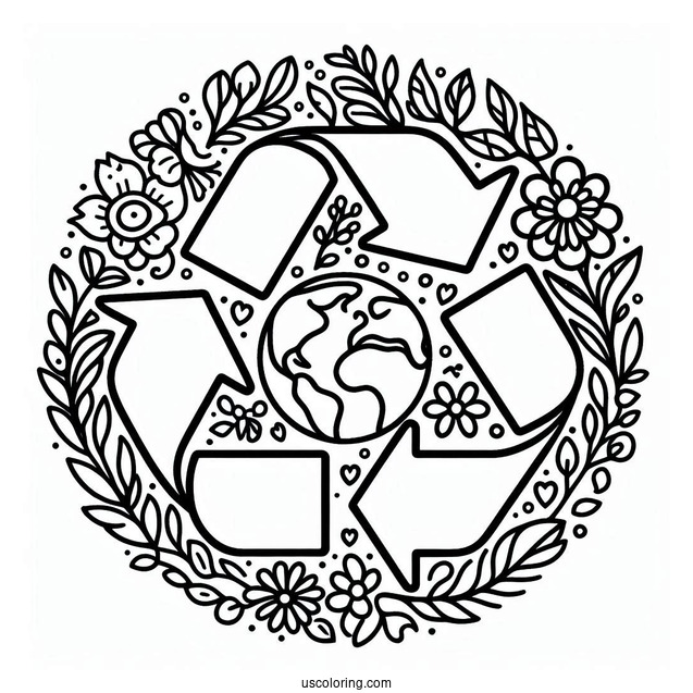 Earth Inside The Recycle Symbol Coloring Sheet