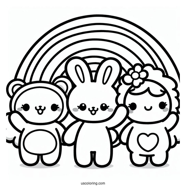 Simple Purple Rainbow Friends Coloring Page Waving