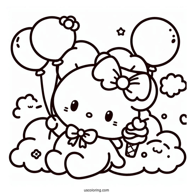 Sanrio Coloring Pages Of Cinnamoroll Holding Balloons In The Clouds
