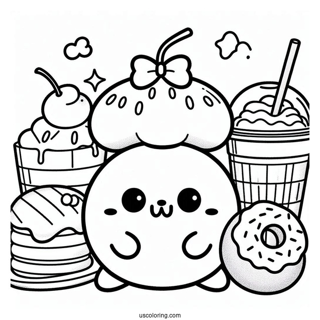 Pompompurin Purin With Muffin, Bagel, And Scone Coloring Page