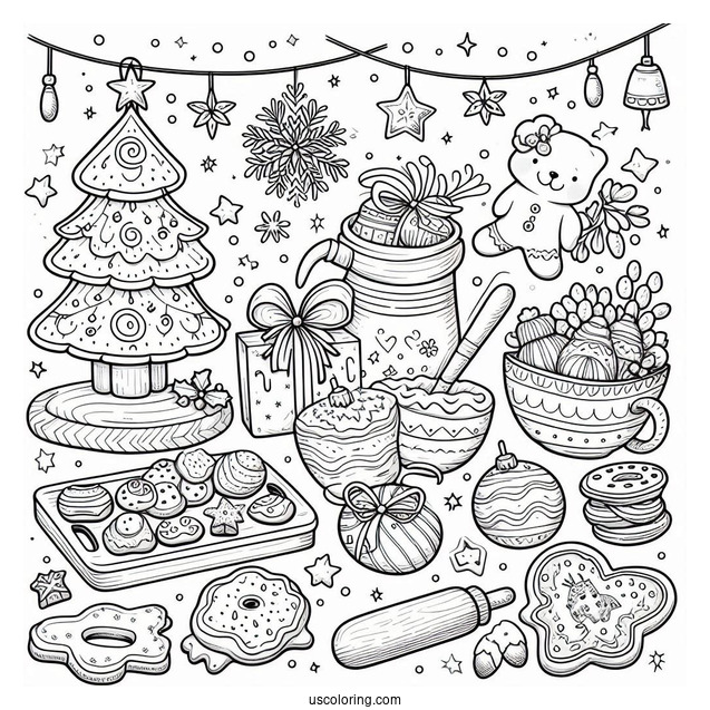 Christmas Coloring Pages For Adults Of Cartoon Animals Baking Christmas Cookies