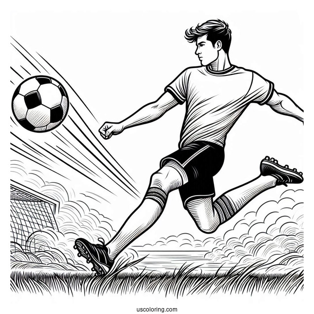 Soccer Player Kicking For Goal To Color