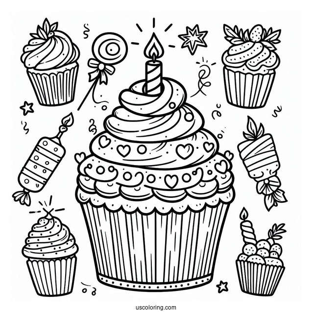 Birthday Cupcake Coloring Page