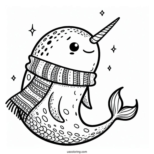 Narwhal Coloring Page Wearing A Scarf