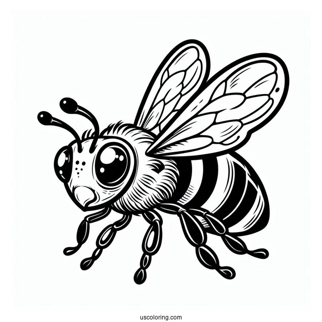 Large Bee Coloring Page With Glossy Eyes