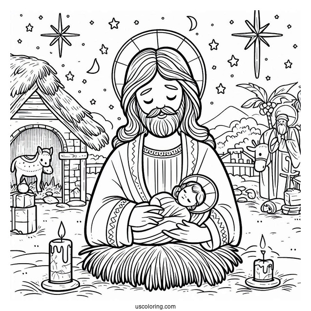 Nativity Coloring Page of Jesus For Preschoolers
