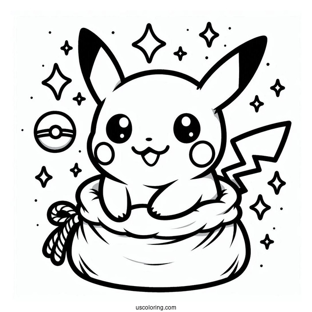 Chibi Pikachu In A Bag Coloring In