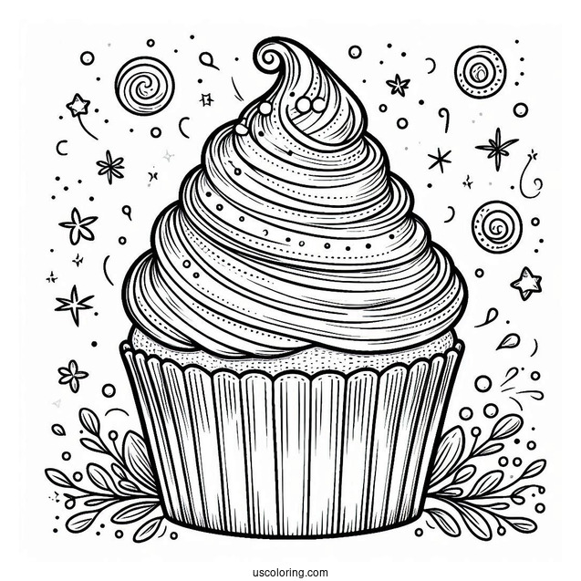 Cupcake With Icing And Sprinkles To Color