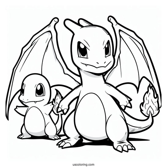Charizard Standing Behind Charmander