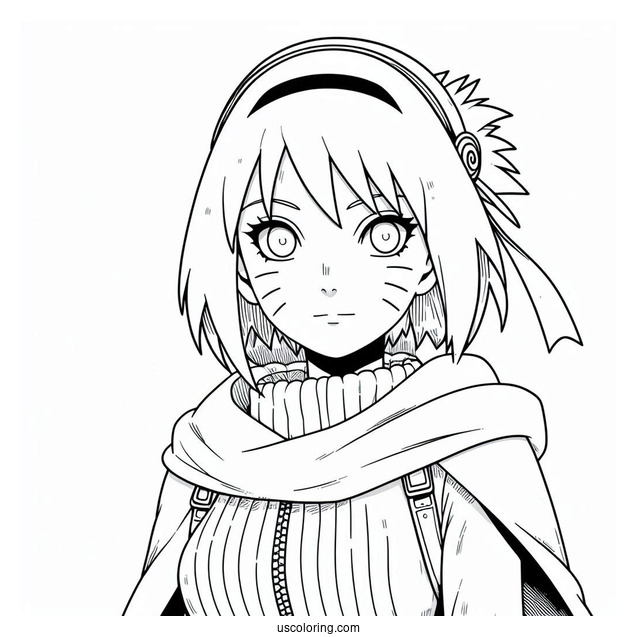 Naruto Coloring Page of Young Haruno Sakura In Konoha