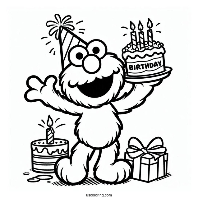 Elmo Happy Birthday Coloring Page For Parties