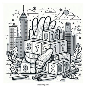 Numberblocks Coloring Page 10 Wearing Gloves