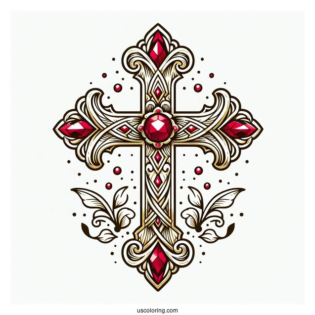 Golden Cross With Rubies Coloring