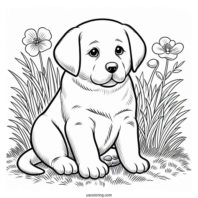 Simple Labrador Puppy On Grass To Color