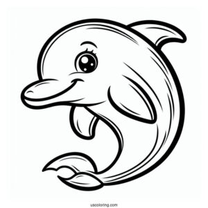Simple Outline Of Smiling Dolphin To Color