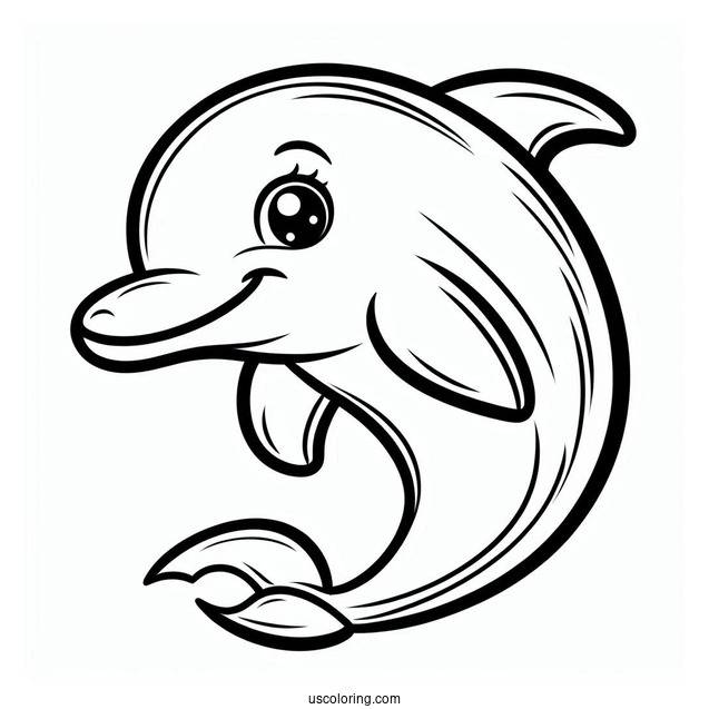 Simple Outline Of Smiling Dolphin To Color
