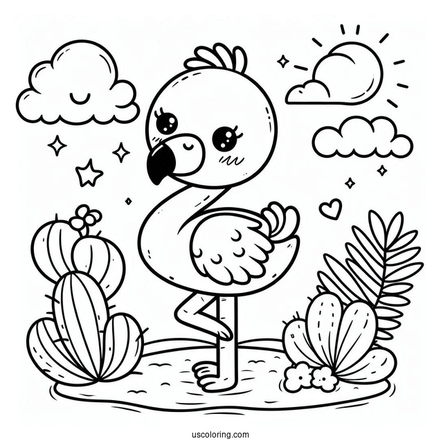 Kawaii Themed Flamingo