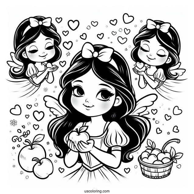 Stunning Snow White Coloring Pages With Love Hearts For Kids