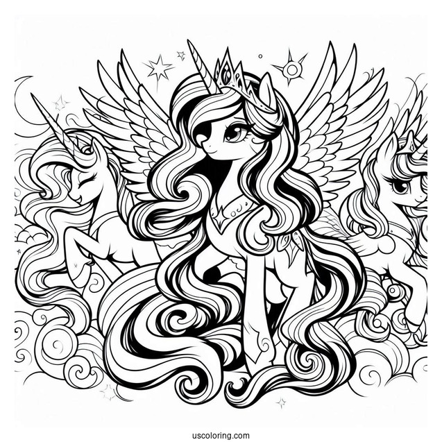 Princess Celestia Coloring Page, Luna, Cadence, And Twilight Sparkle