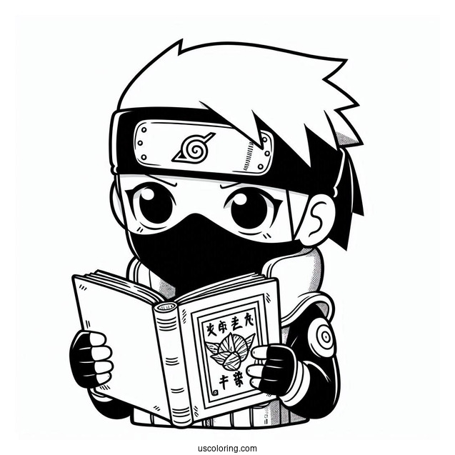 Easy Kakashi Coloring Page With His Book For Kids