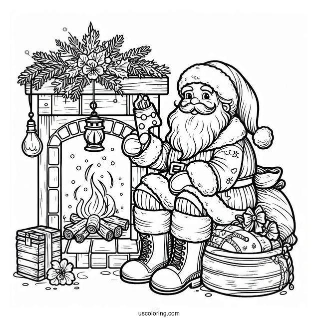 Coloring Page Of An Old Fashioned Santa