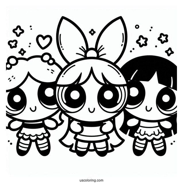 Kawaii Themed Powerpuff Girls Coloring Page